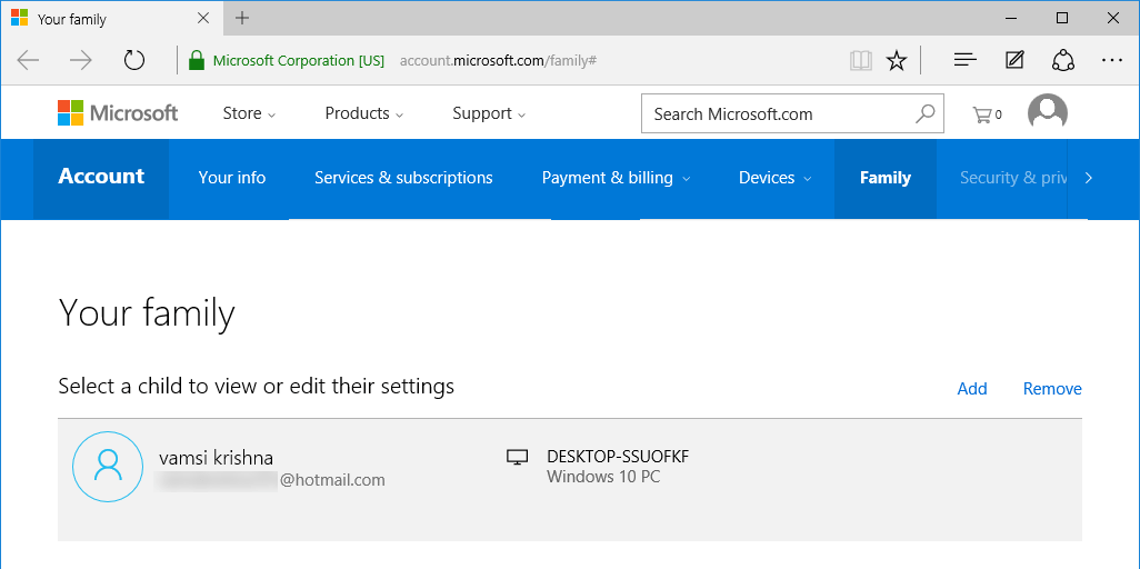 disable microsoft family features windows 10
